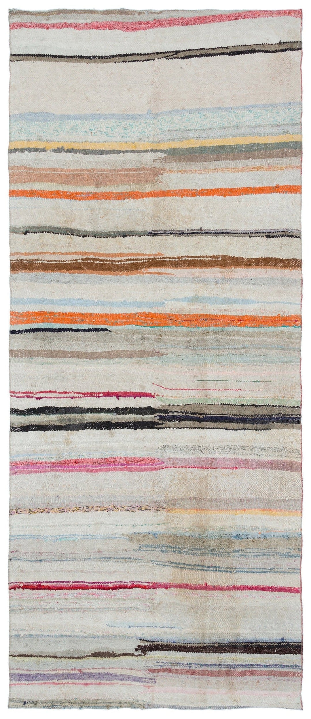 Cretan Beige Striped Wool Hand-Woven Carpet 142 x 328