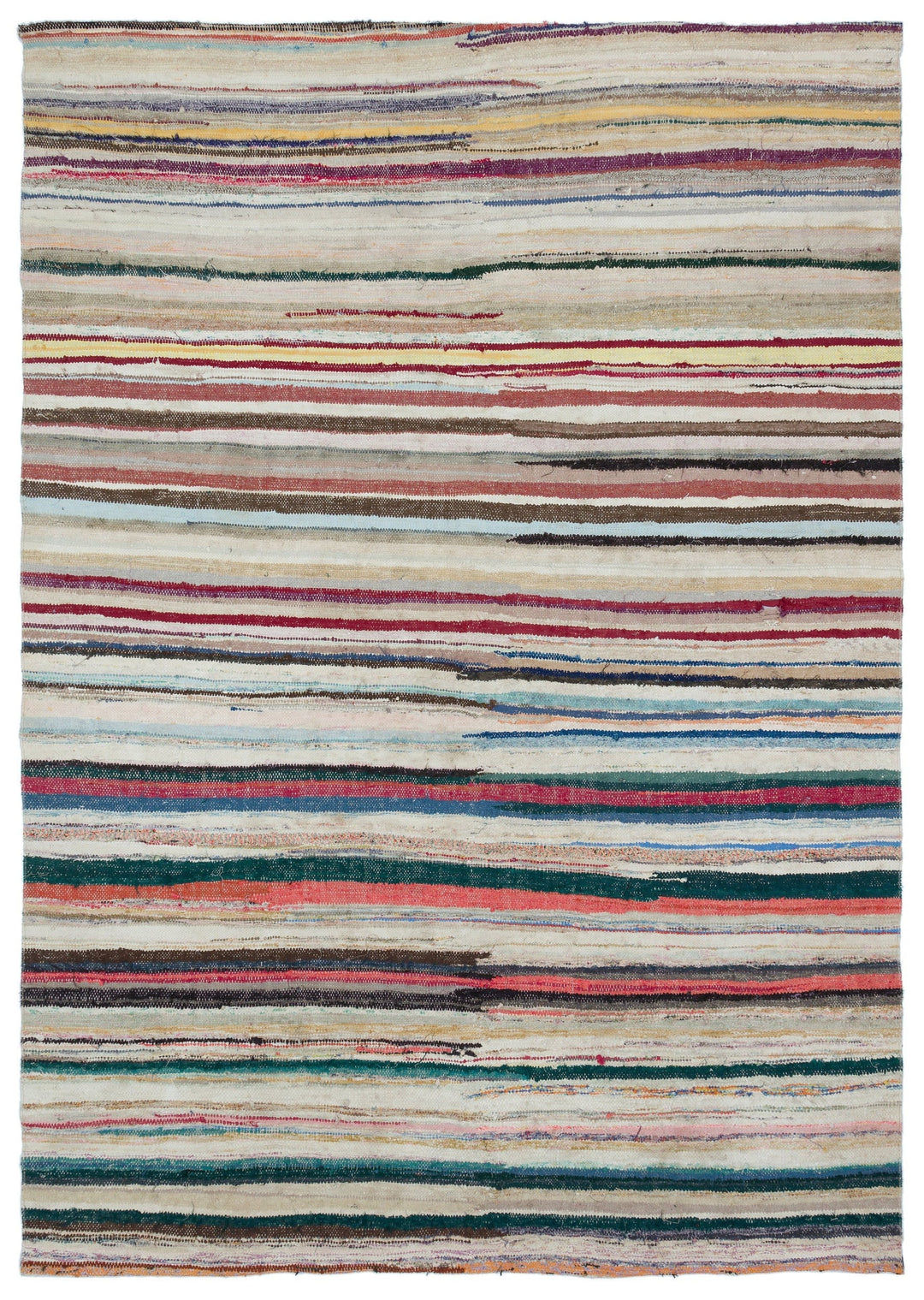 Cretan Beige Striped Wool Hand Woven Carpet 207 x 285
