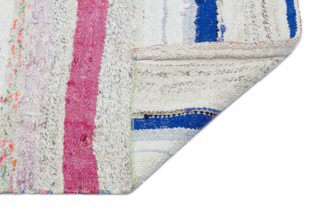 Cretan White Striped Wool Hand-Woven Carpet 154 x 150