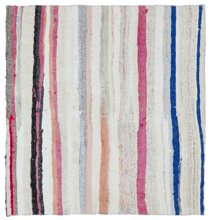 Cretan White Striped Wool Hand-Woven Carpet 154 x 150