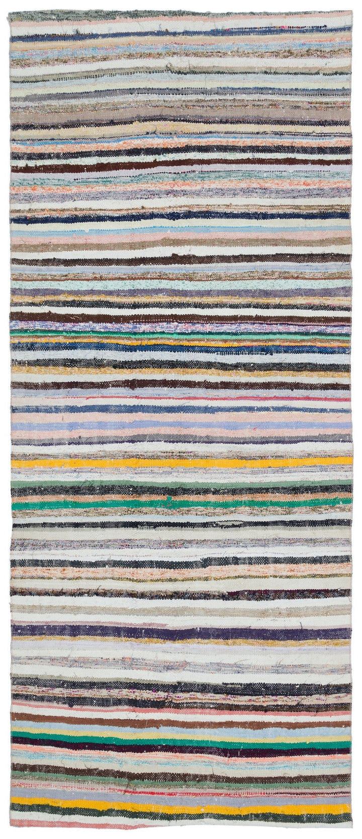 Cretan Beige Striped Wool Hand-Woven Rug 141 x 334