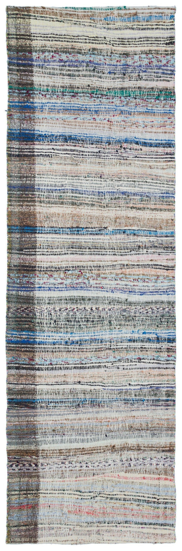 Cretan Beige Striped Wool Hand-Woven Rug 110 x 347
