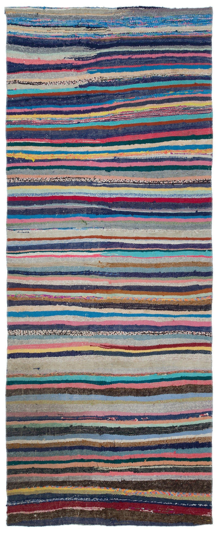 Cretan Gray Striped Wool Hand-Woven Carpet 117 x 293