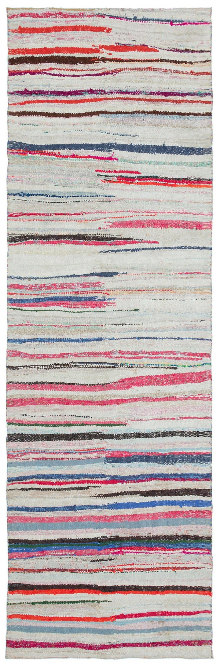 Cretan Beige Striped Wool Hand-Woven Carpet 103 x 325