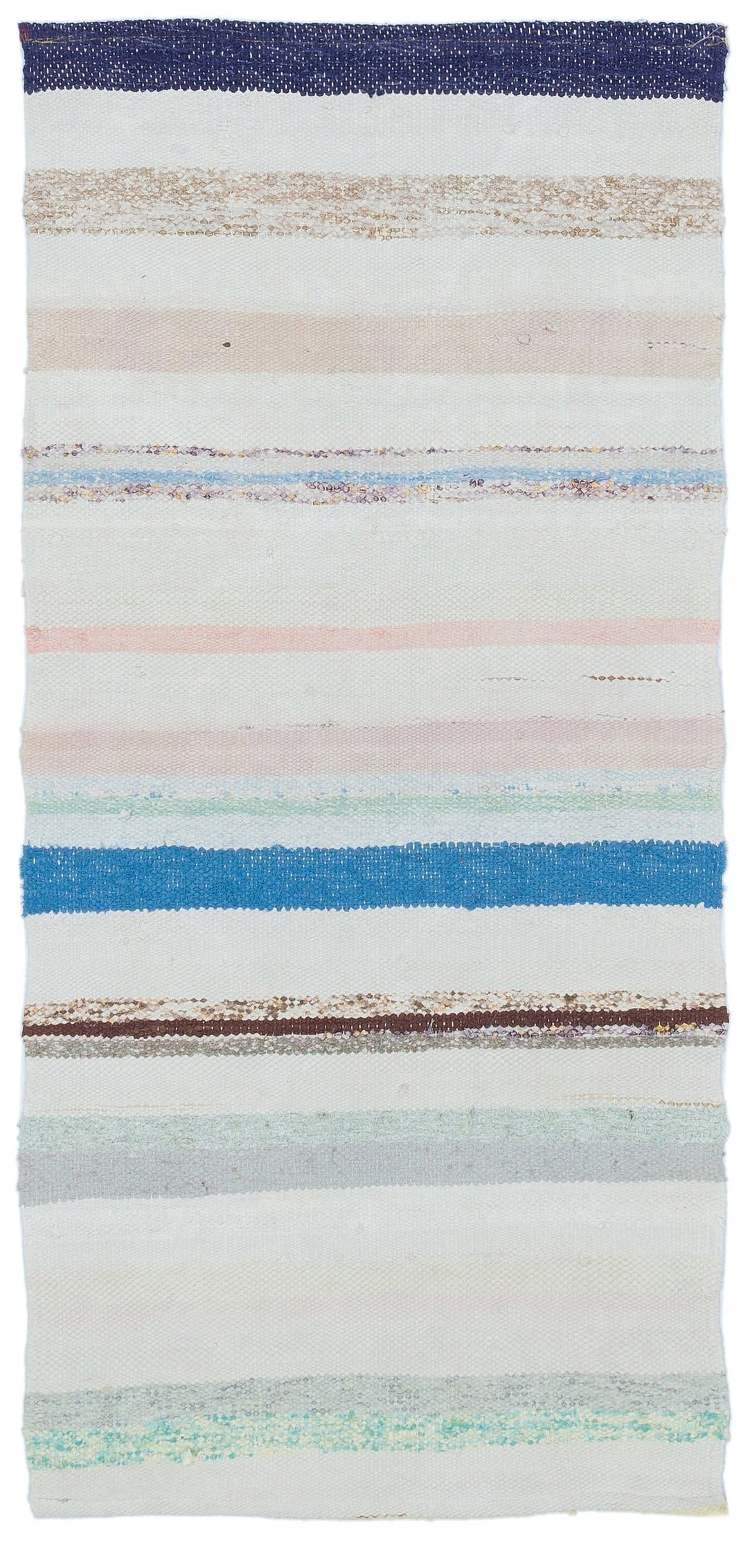 Cretan Beige Striped Wool Hand-Woven Carpet 066 x 145