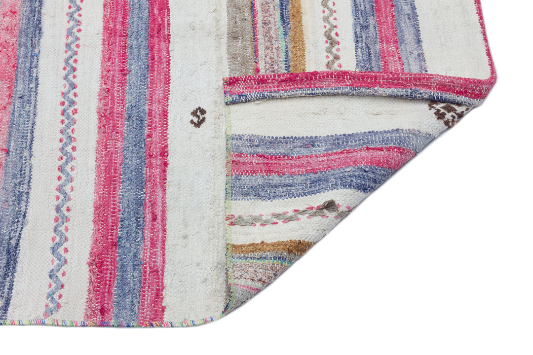Cretan White Striped Wool Hand-Woven Carpet 088 x 270