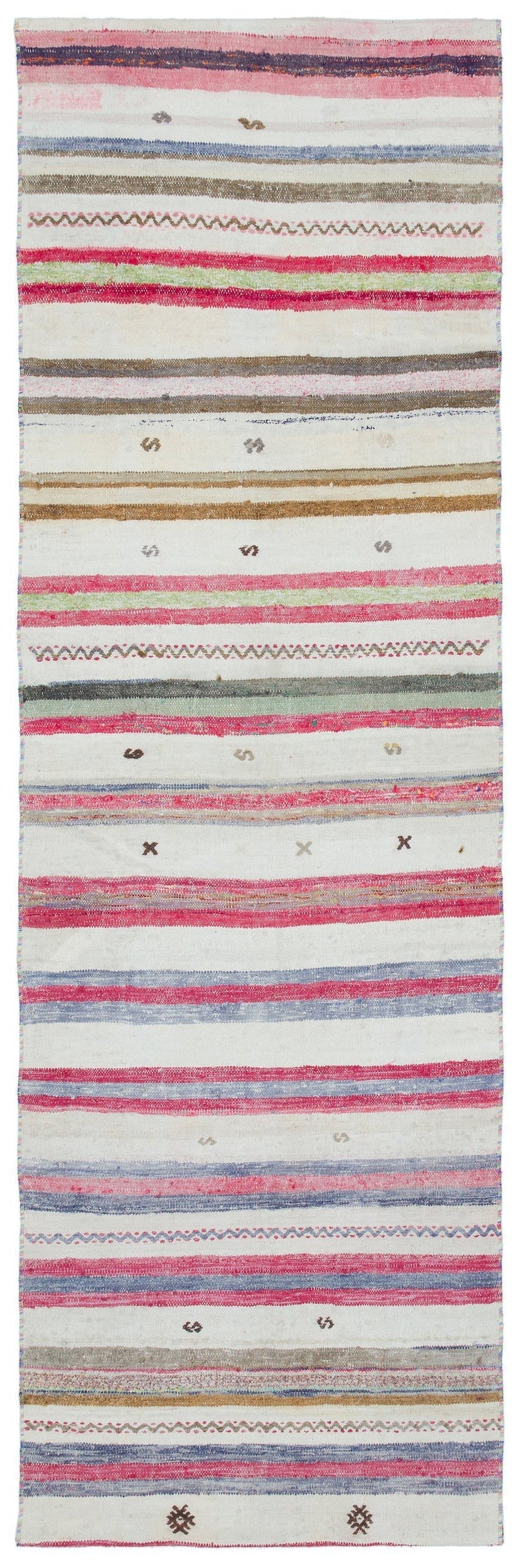 Cretan White Striped Wool Hand-Woven Carpet 088 x 270