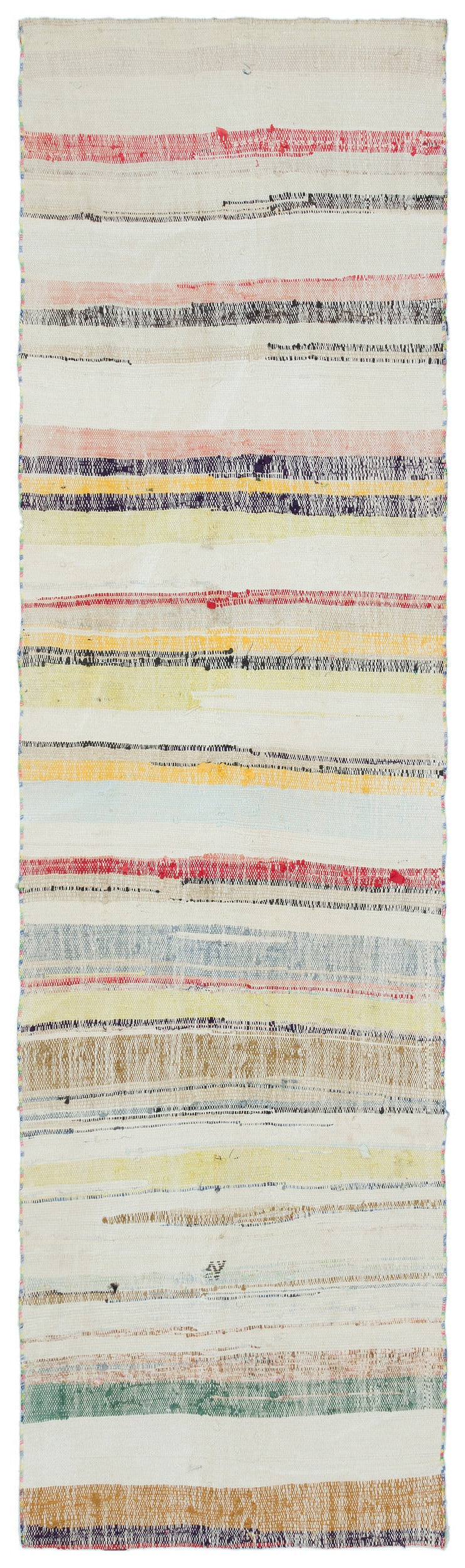 Cretan Beige Striped Wool Hand-Woven Carpet 077 x 278