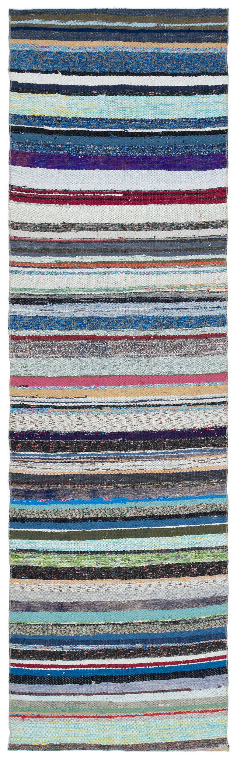 Cretan Beige Striped Wool Hand-Woven Carpet 085 x 288