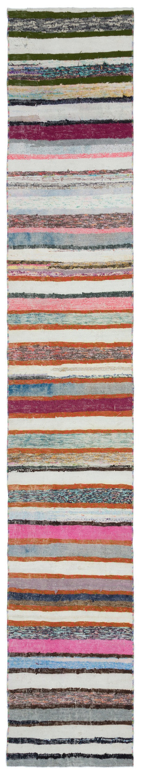 Cretan Beige Striped Wool Hand-Woven Carpet 057 x 340