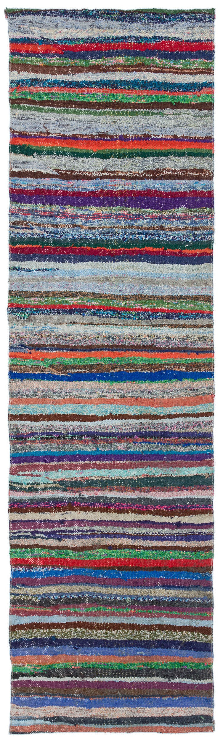 Cretan Multi Striped Wool Hand Woven Carpet 072 x 260