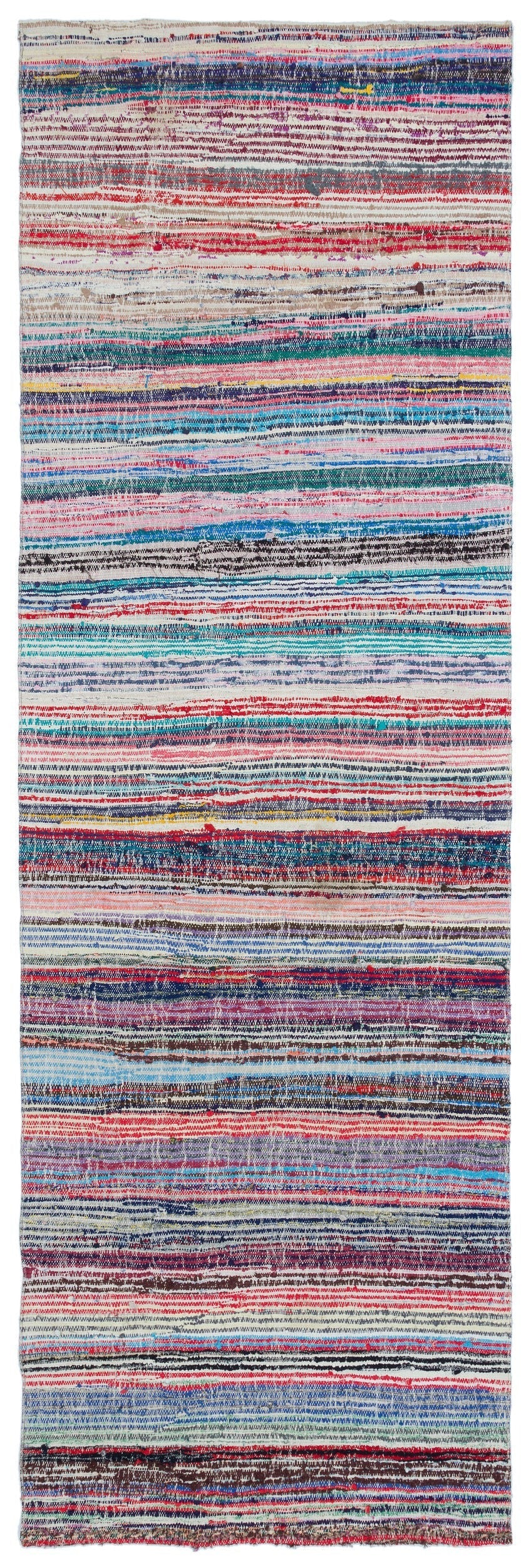 Cretan Beige Striped Wool Hand-Woven Carpet 106 x 320