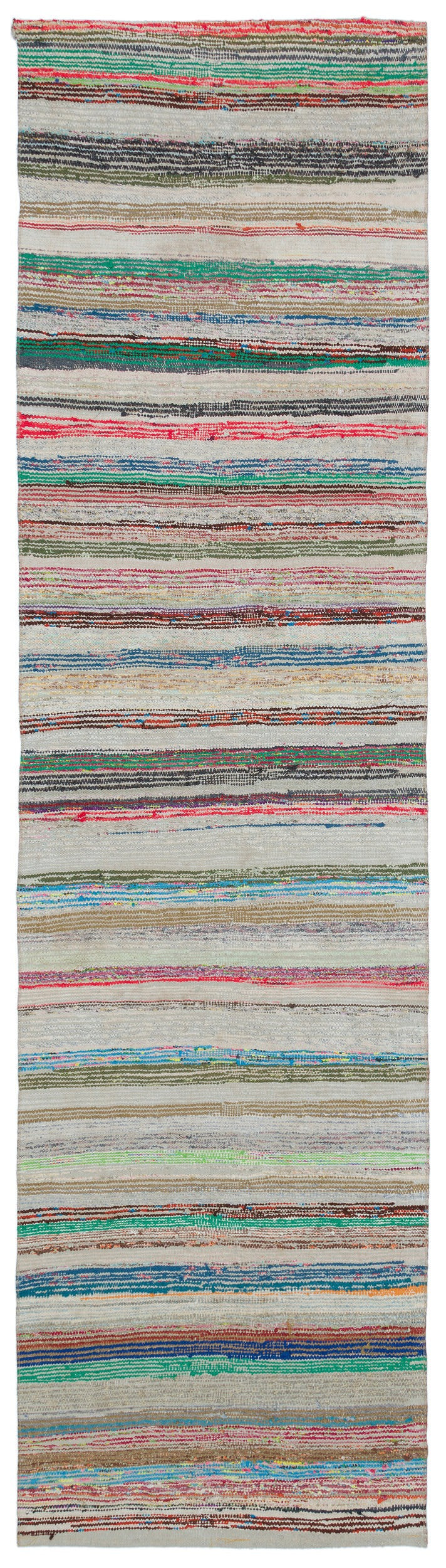 Cretan Beige Striped Wool Hand-Woven Carpet 086 x 320