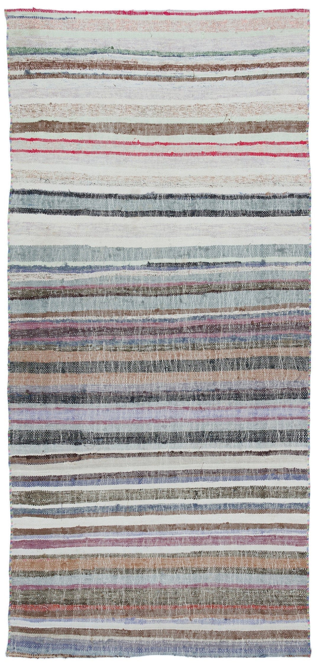 Cretan Beige Striped Wool Hand-Woven Carpet 107 x 230