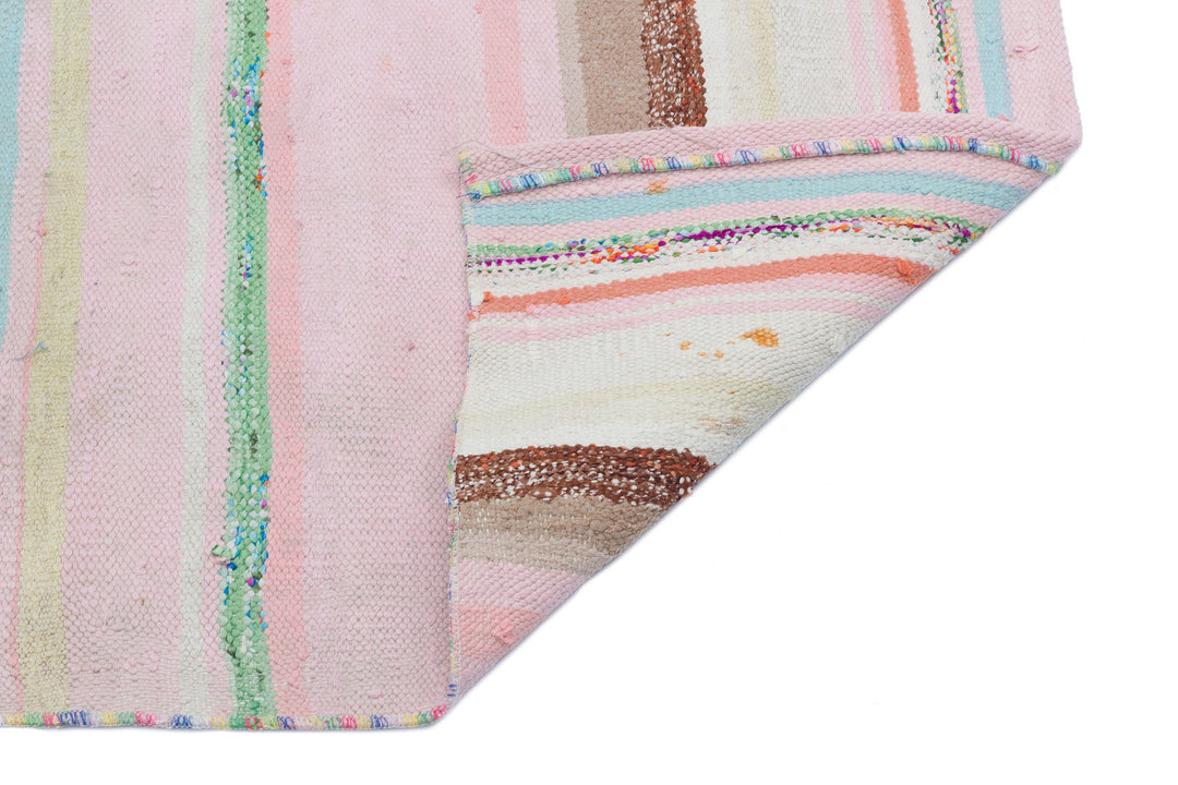 Cretan Pink Striped Wool Hand-Woven Carpet 161 x 089