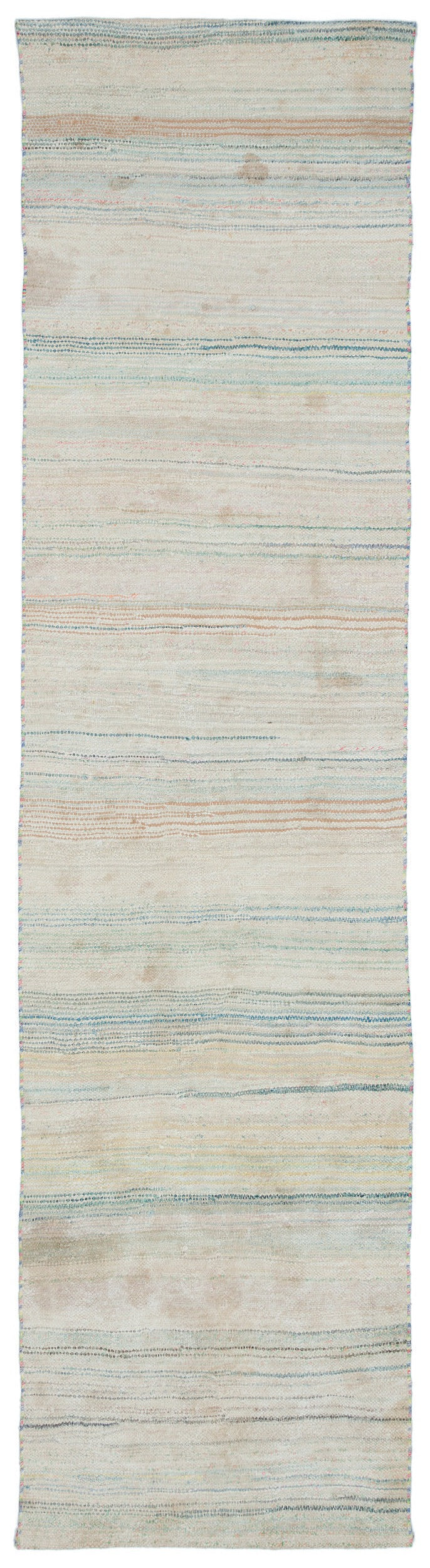 Cretan Beige Striped Wool Hand-Woven Carpet 080 x 306