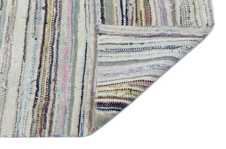 Cretan Beige Striped Wool Hand-Woven Carpet 084 x 245