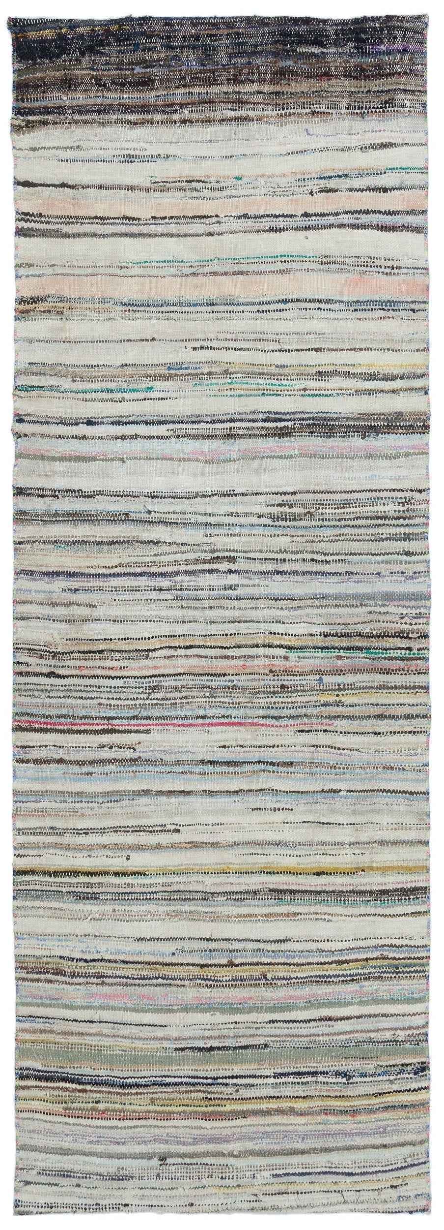 Cretan Beige Striped Wool Hand-Woven Carpet 084 x 245