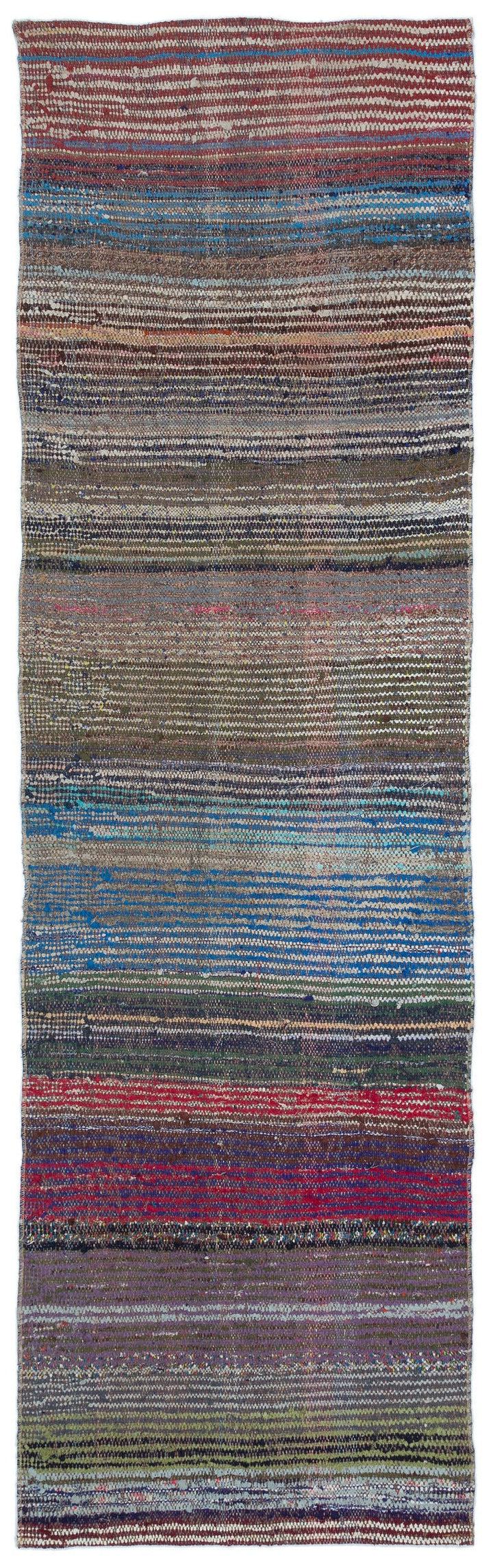 Cretan Gray Striped Wool Hand-Woven Carpet 070 x 237