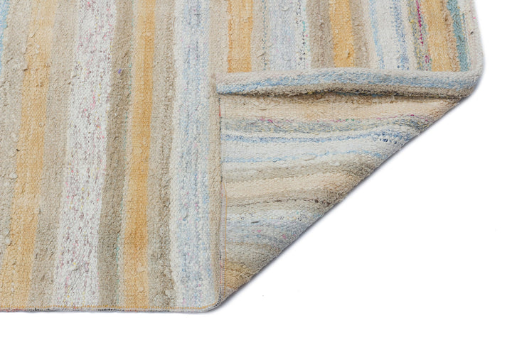 Cretan Beige Striped Wool Hand Woven Carpet 095 x 368