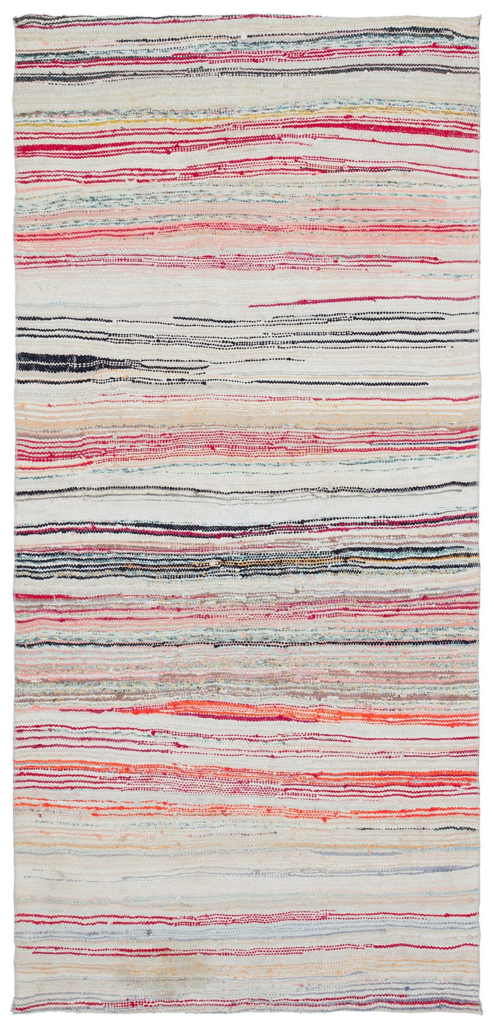 Cretan Beige Striped Wool Hand-Woven Rug 133 x 280