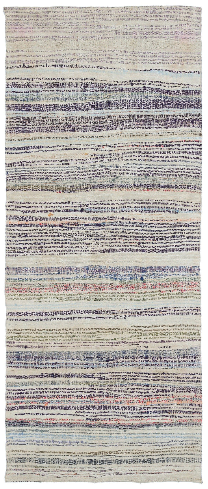 Cretan Beige Striped Wool Hand-Woven Carpet 114 x 270