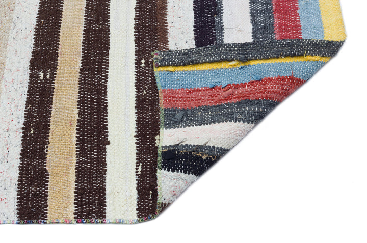 Cretan Beige Striped Wool Hand-Woven Rug 110 x 303