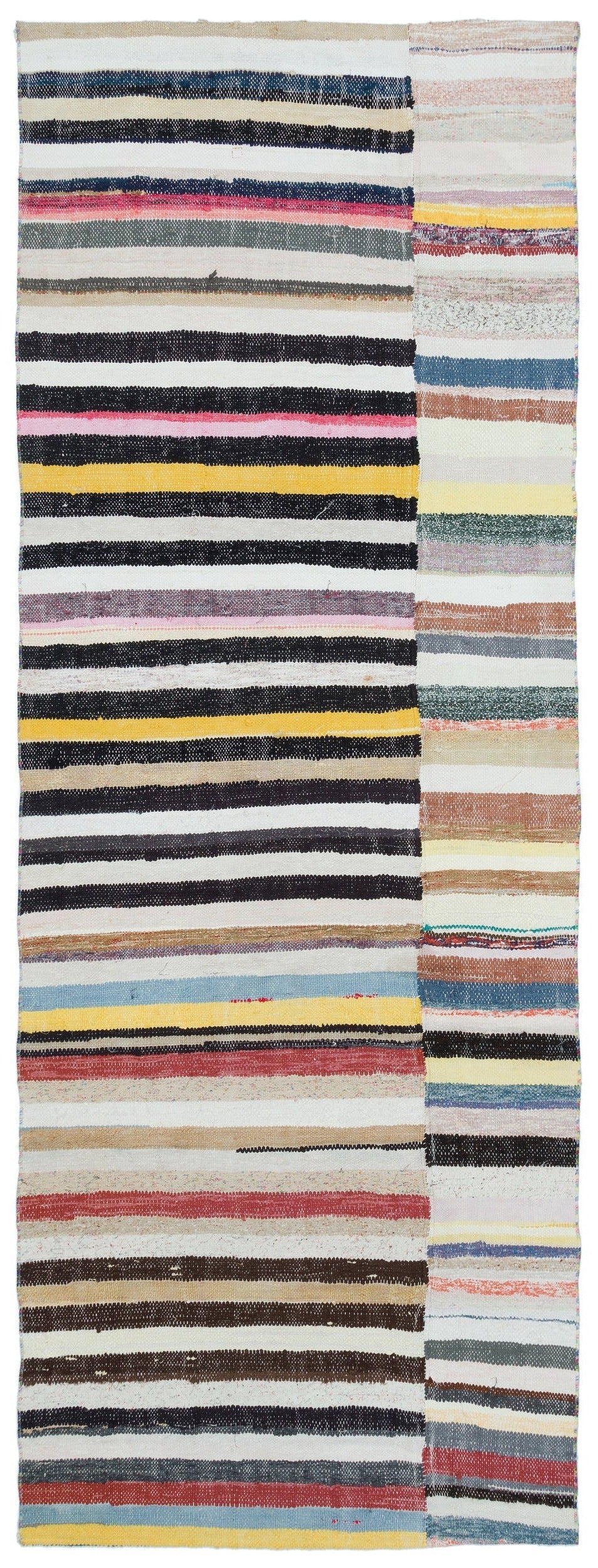 Cretan Beige Striped Wool Hand-Woven Rug 110 x 303