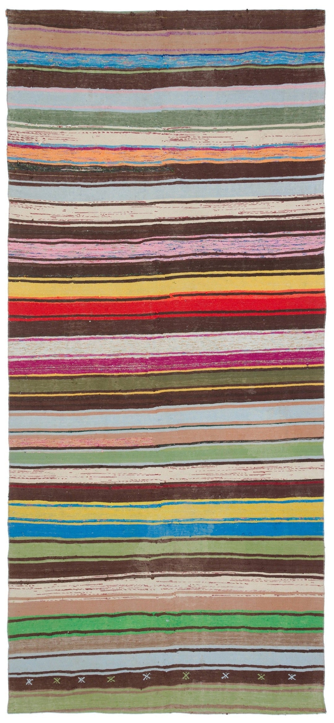 Cretan Beige Striped Wool Hand-Woven Carpet 172 x 380