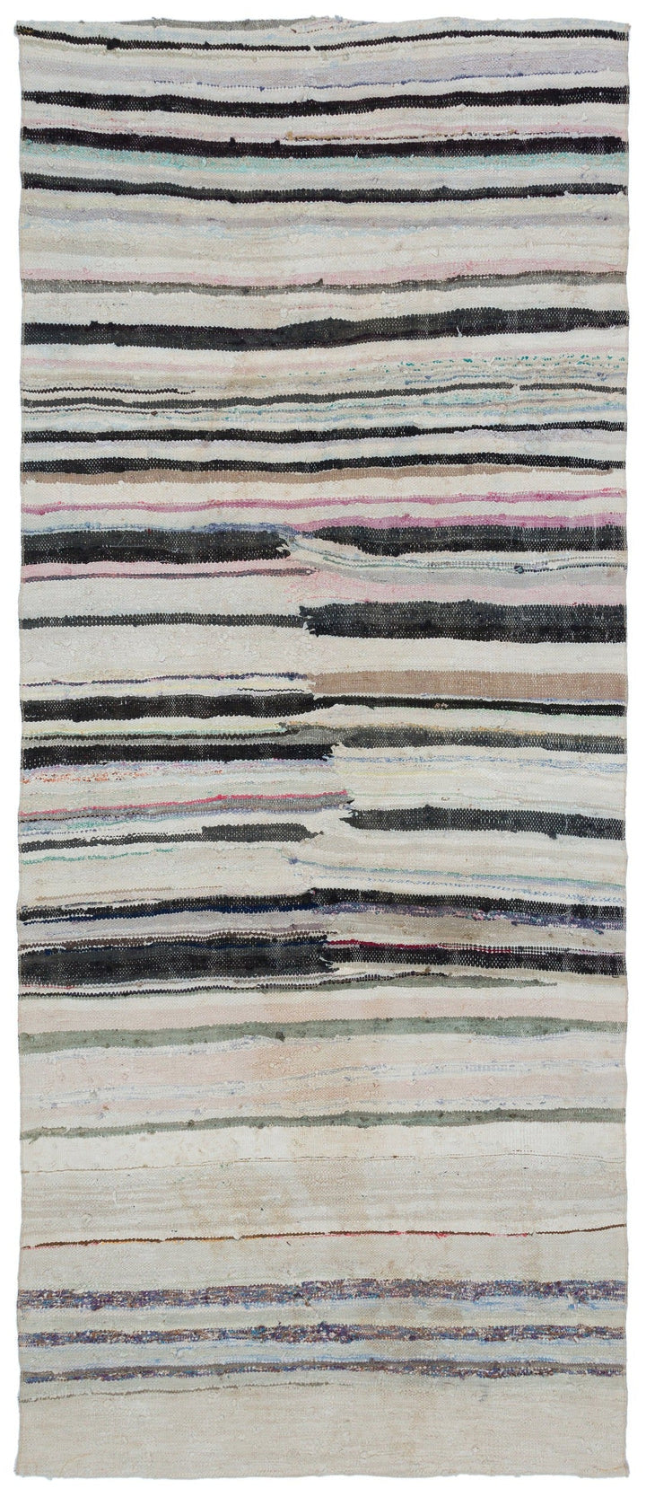 Cretan Beige Striped Wool Hand-Woven Carpet 137 x 324
