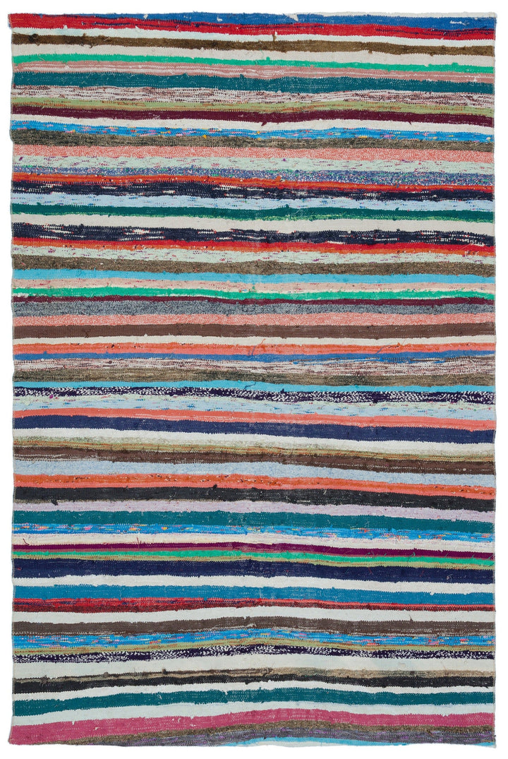 Cretan Beige Striped Wool Hand-Woven Carpet 165 x 255
