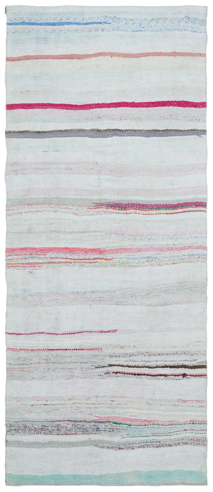Cretan Beige Striped Wool Hand Woven Carpet 110 x 265