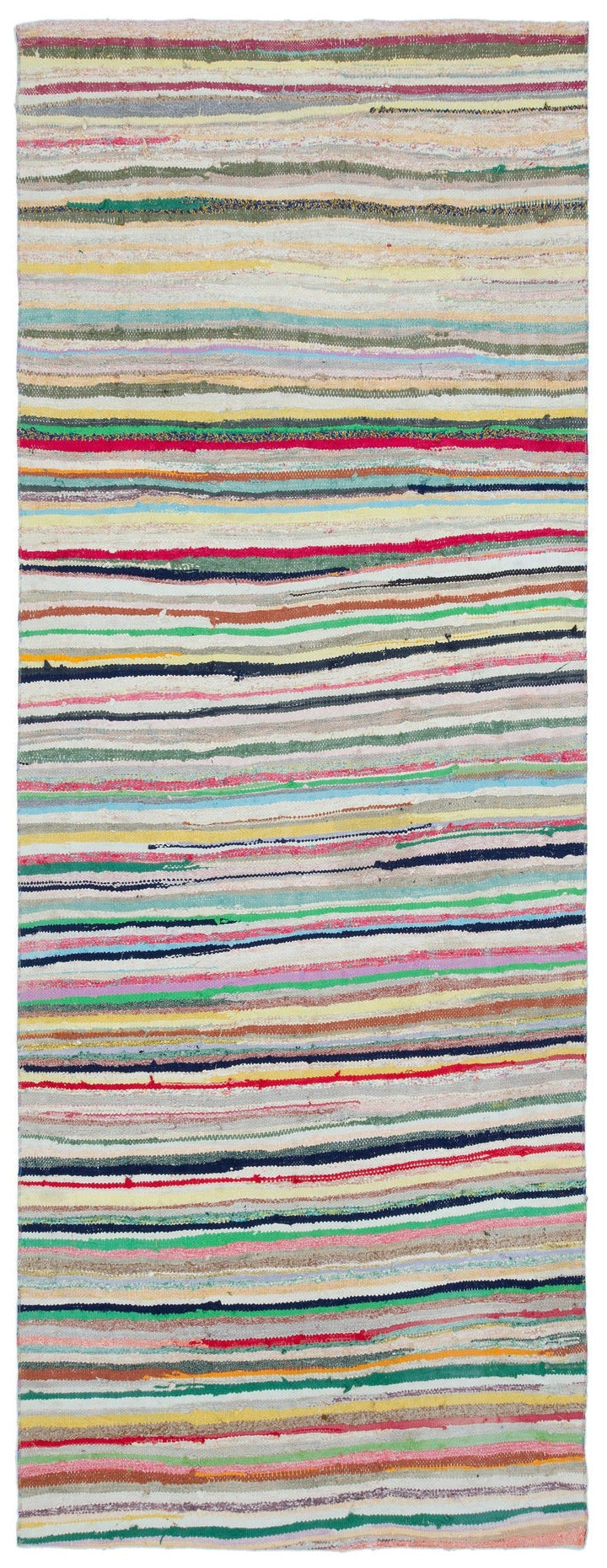 Cretan Beige Striped Wool Hand Woven Carpet 125 x 325