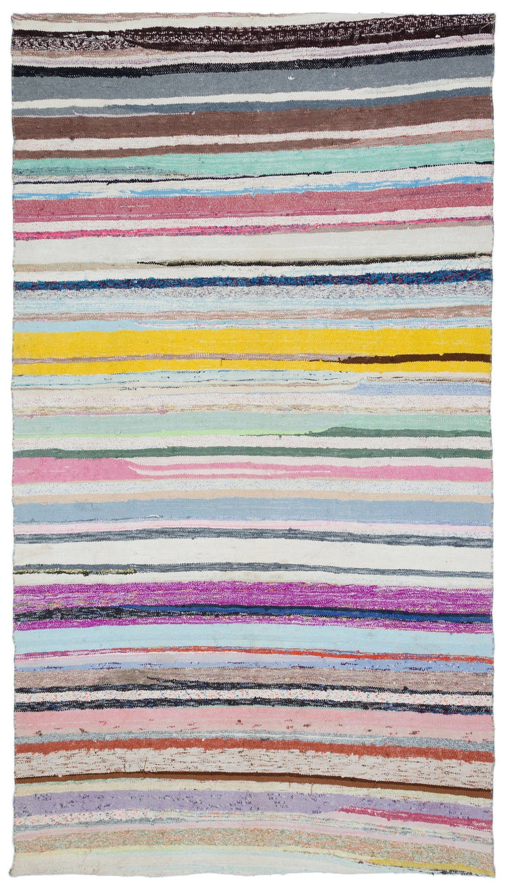 Cretan Beige Striped Wool Hand-Woven Carpet 168 x 296