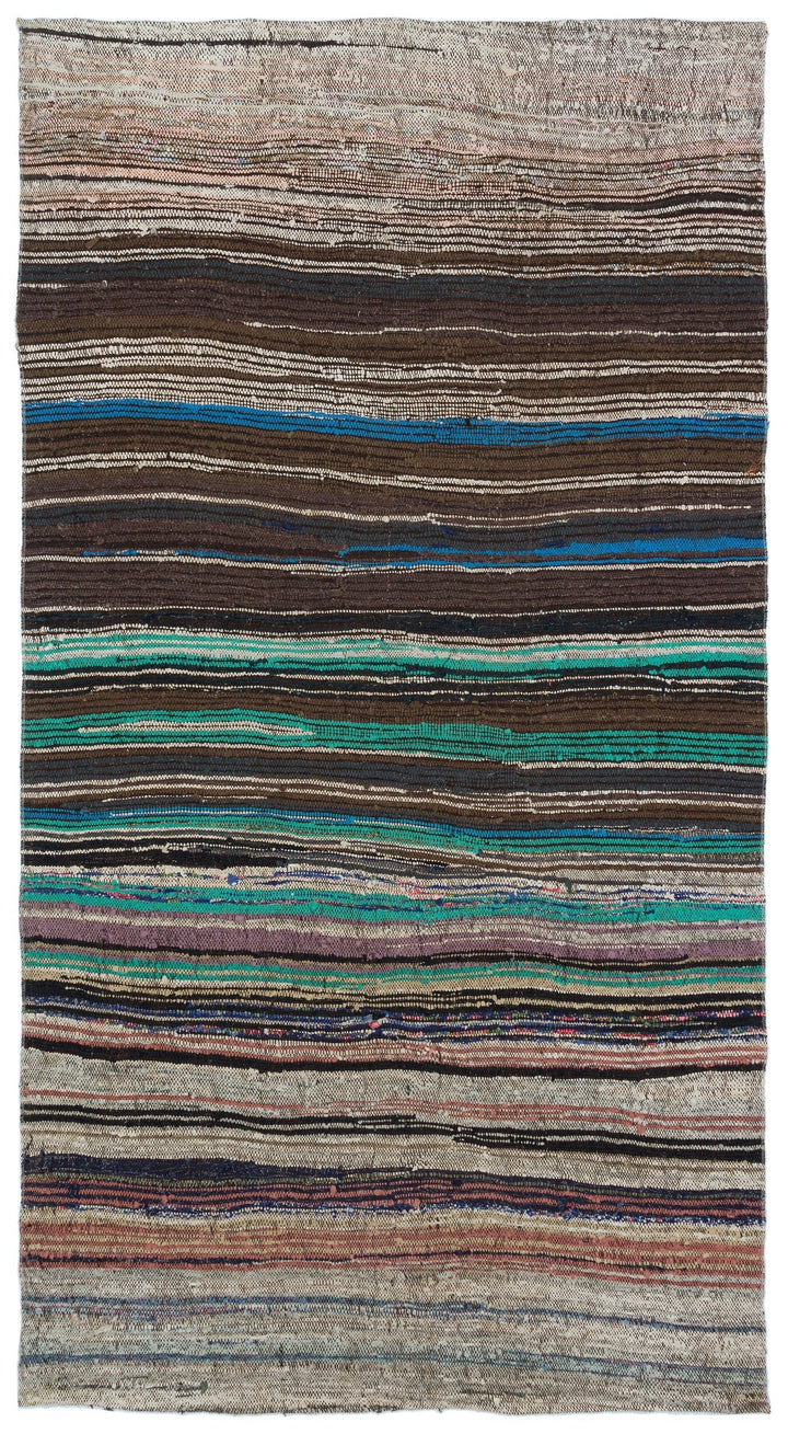 Cretan Brown Striped Wool Hand-Woven Carpet 146 x 272