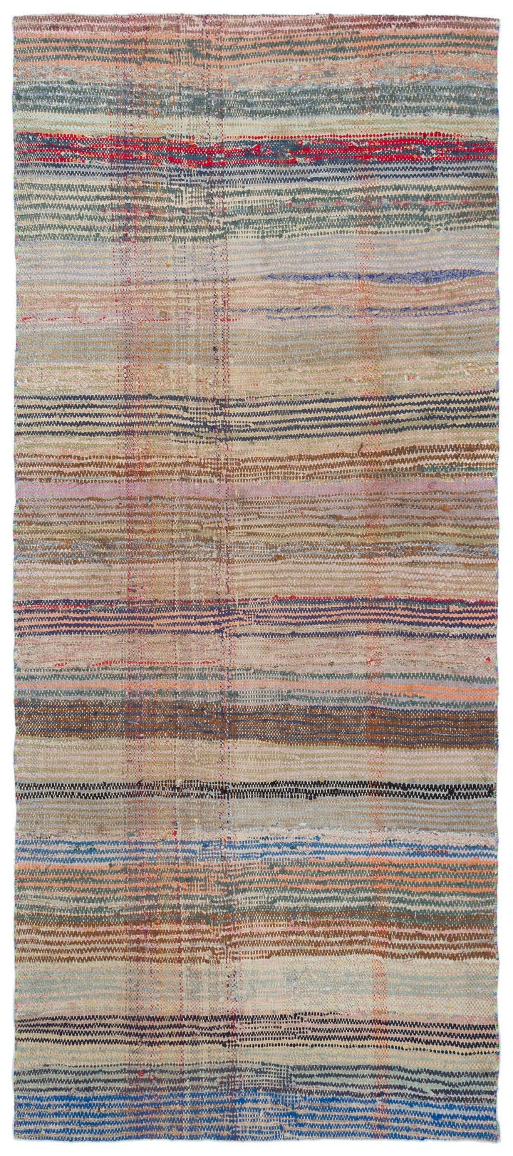 Cretan Beige Striped Wool Hand-Woven Carpet 103 x 240