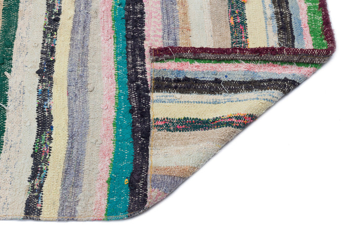 Cretan Beige Striped Wool Hand-Woven Rug 131 x 340