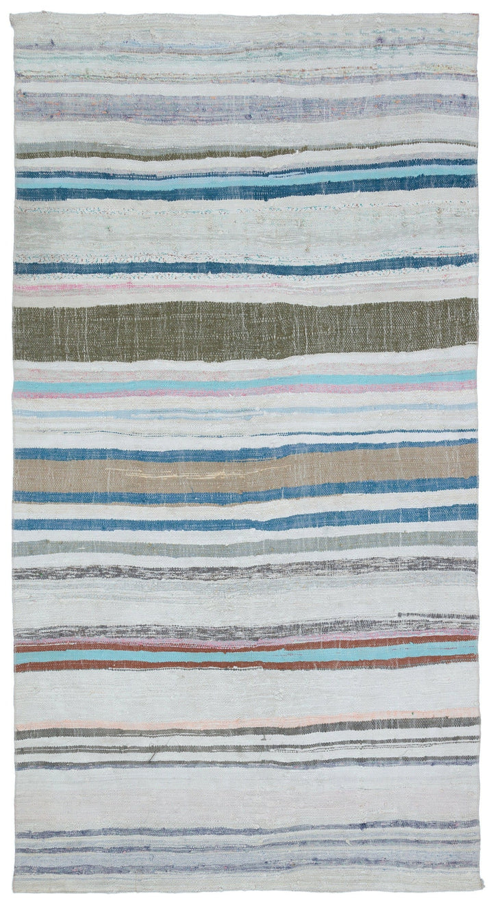 Cretan Beige Striped Wool Hand-Woven Carpet 154 x 280