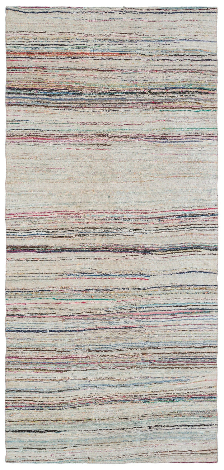 Cretan Beige Striped Wool Hand-Woven Carpet 139 x 290