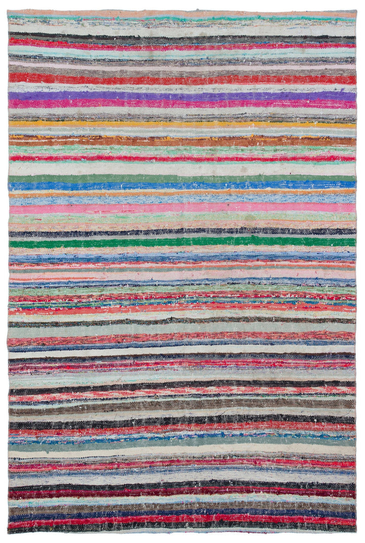 Cretan Beige Striped Wool Hand-Woven Carpet 173 x 255