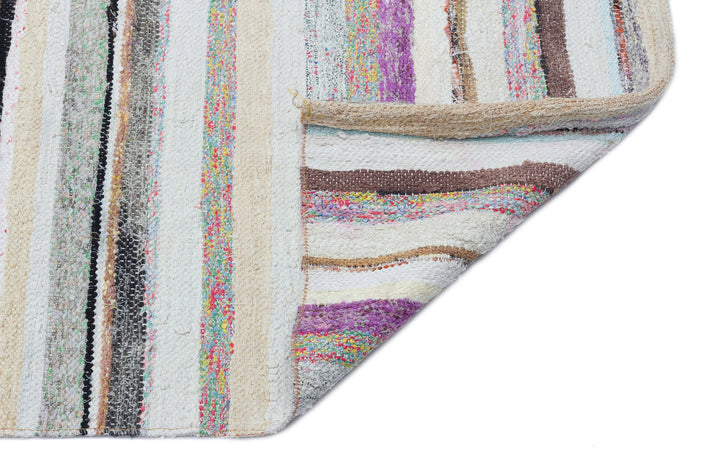 Cretan Beige Striped Wool Hand-Woven Carpet 136 x 350