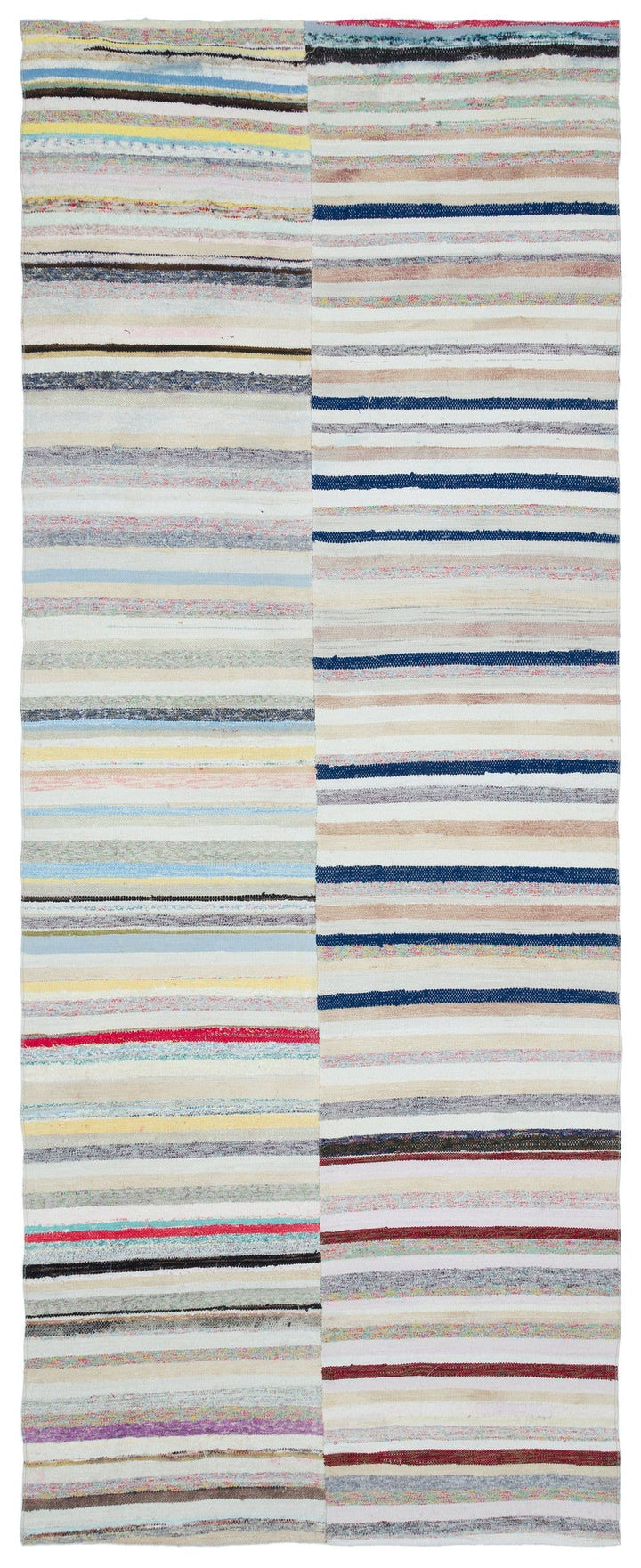 Cretan Beige Striped Wool Hand-Woven Carpet 136 x 350