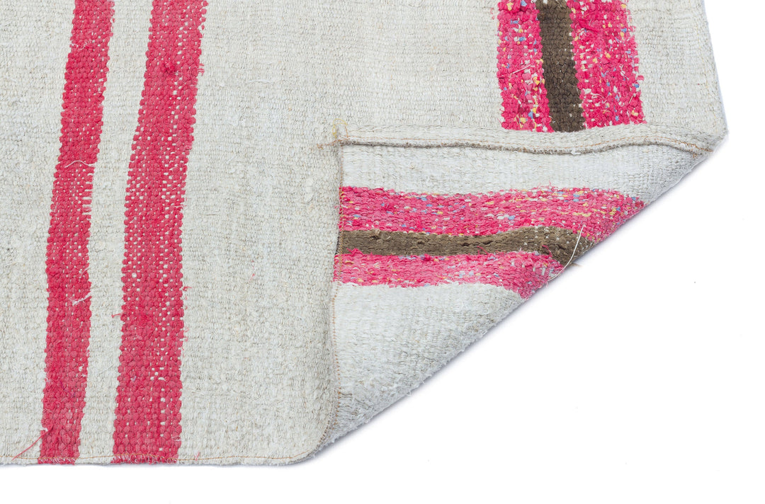 Cretan Beige Striped Wool Hand-Woven Carpet 156 x 130