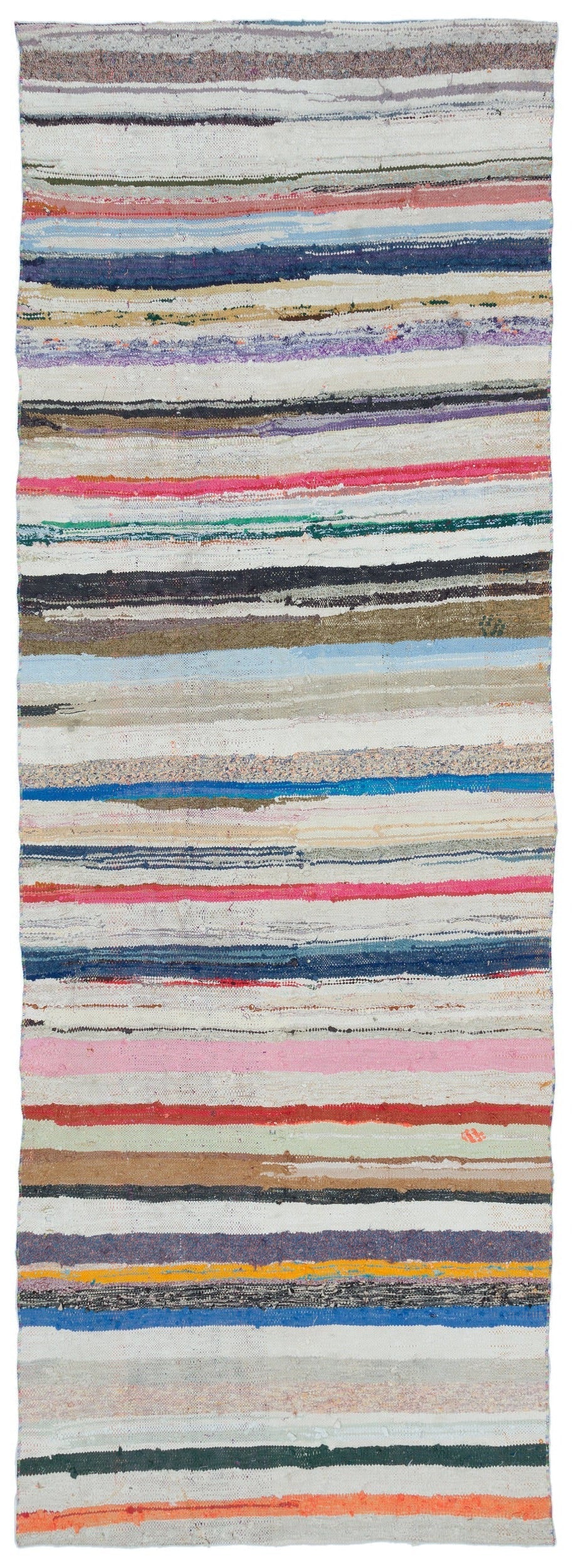 Cretan Beige Striped Wool Hand-Woven Carpet 122 x 348