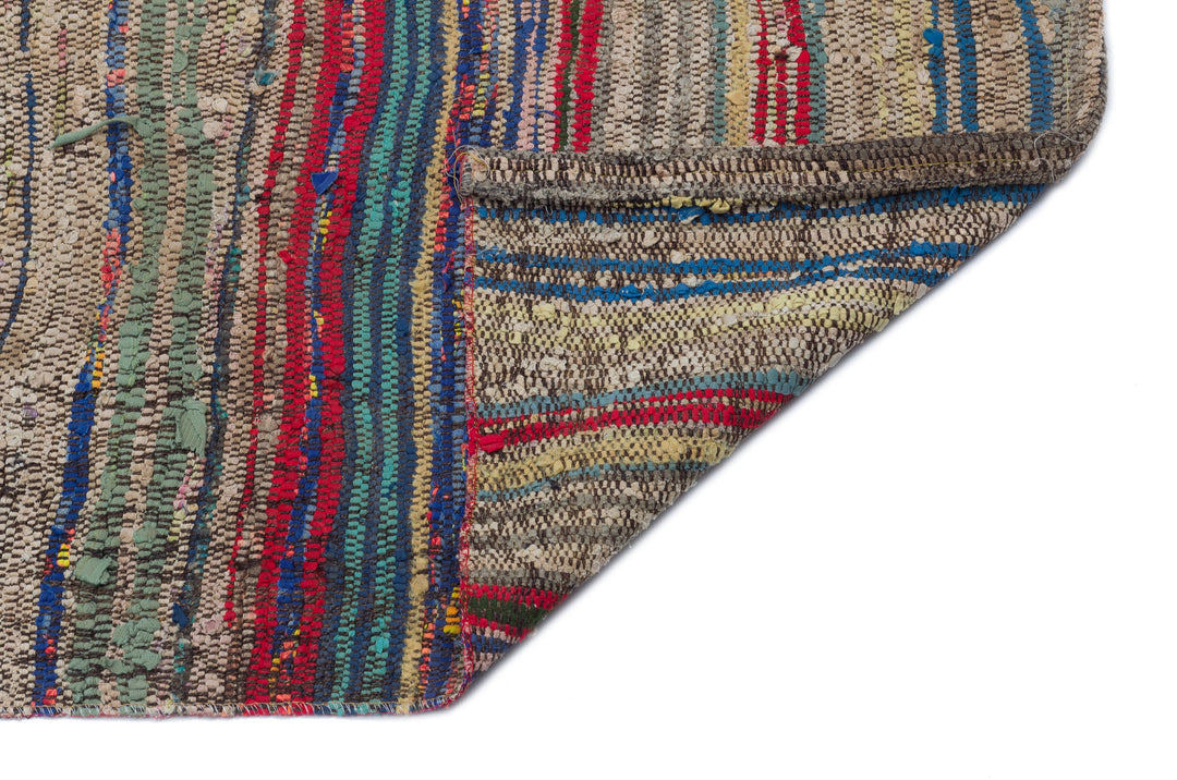 Cretan Beige Striped Wool Hand-Woven Carpet 143 x 340