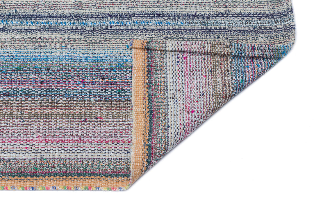 Cretan Gray Striped Wool Hand-Woven Carpet 119 x 273