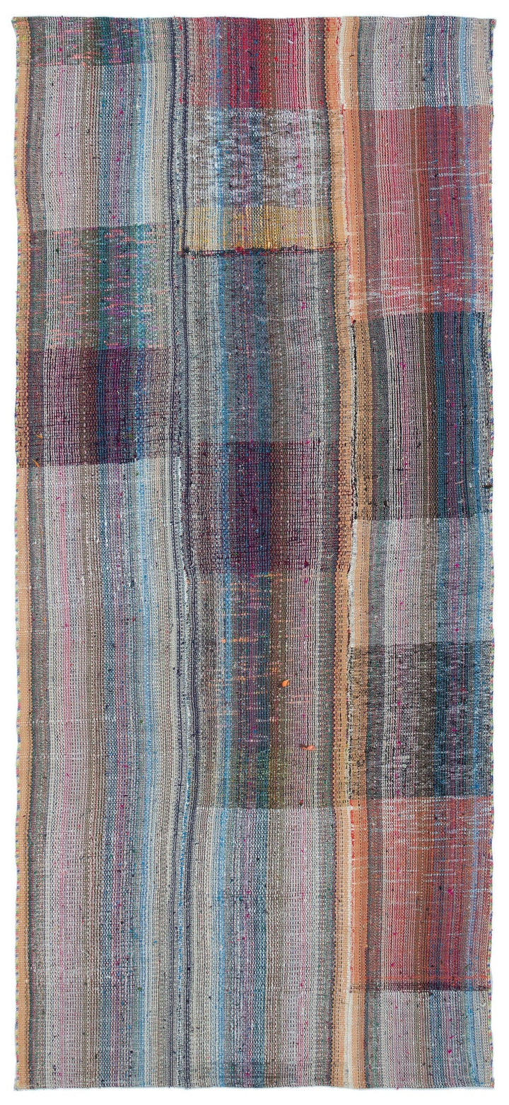 Cretan Gray Striped Wool Hand-Woven Carpet 119 x 273