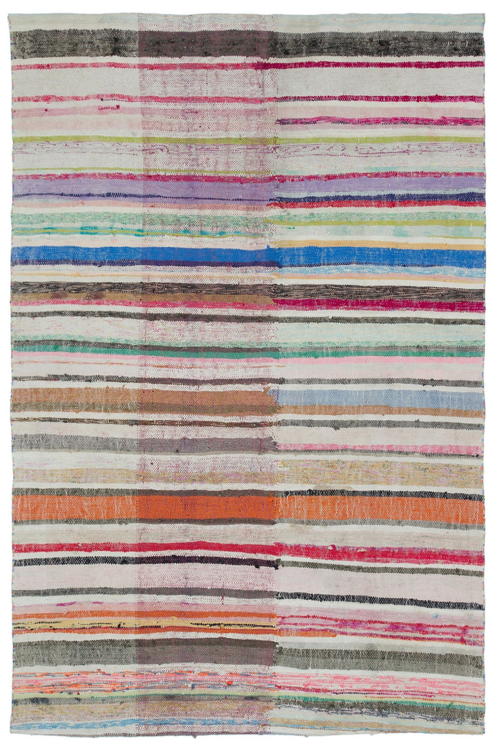 Cretan Beige Striped Wool Hand-Woven Carpet 167 x 247