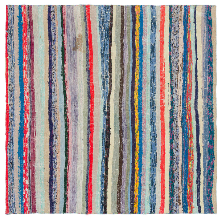 Cretan Beige Striped Wool Hand-Woven Carpet 142 x 150