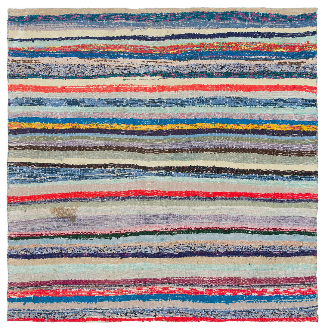 Cretan Beige Striped Wool Hand-Woven Carpet 142 x 150